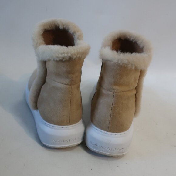 Womens Aquatalia Larisa Sand Suede Shearling Fur Ankle Zip Sneaker Booties 8.5 - Picture 5 of 16